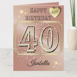 Tarjeta personalizada de cumpleaños 40 en oro rosa