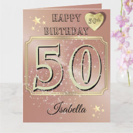 Tarjeta personalizada de cumpleaños 50 en oro rosa