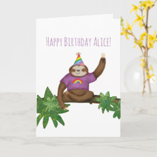 Tarjeta personalizada de cumpleaños de yogi sloth