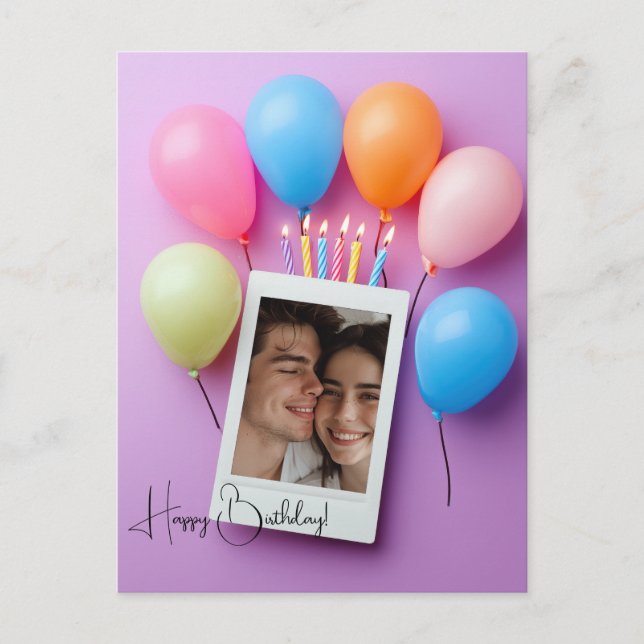 Tarjeta personalizada de cumpleaños feliz morada P (Anverso)