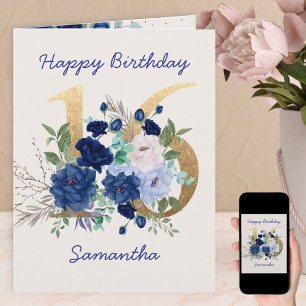 Tarjeta personalizada de cumpleaños número 16 flor