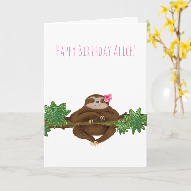 Tarjeta personalizada de cumpleaños para perezosos (flor amarilla)