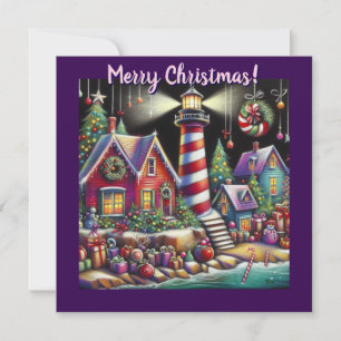 Tarjeta personalizada de faro para Navidades capri