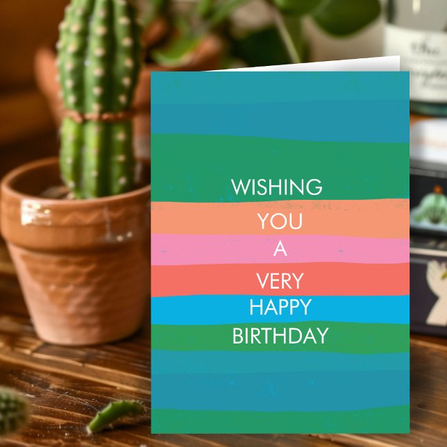 Tarjeta personalizada de FELIZ CUMPLEAÑOS con raya (Colorful Simple Stripes HAPPY BIRTHDAY CUSTOM Card
)