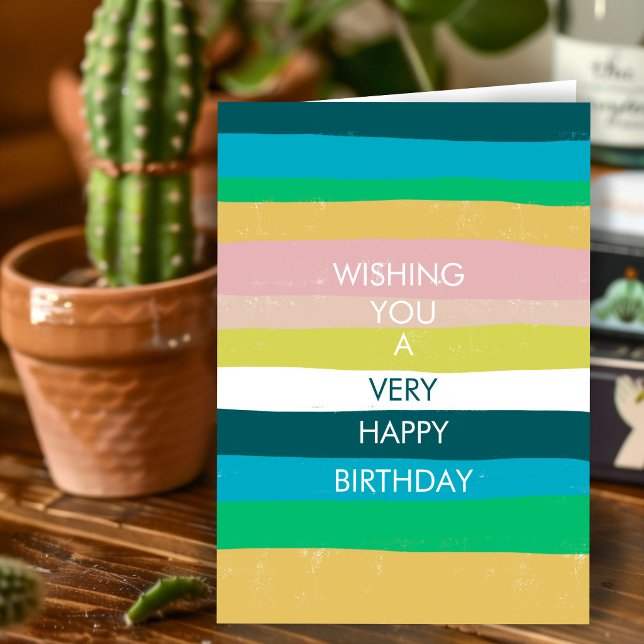 Tarjeta personalizada de FELIZ CUMPLEAÑOS con raya (Colorful Simple Stripes HAPPY BIRTHDAY CUSTOM Card
)