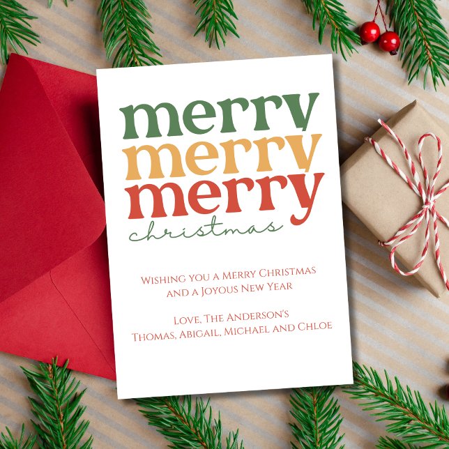 Tarjeta personalizada de Feliz Navidad en rojo, ve (Merry Merry Merry Christmas Card Printed or Digital Instant Download)