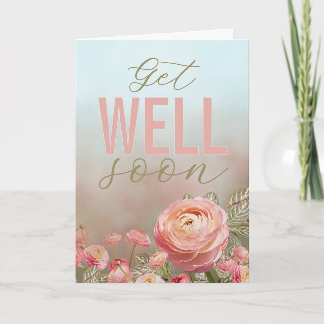 Tarjeta personalizada de flores rosadas para desea (Anverso)