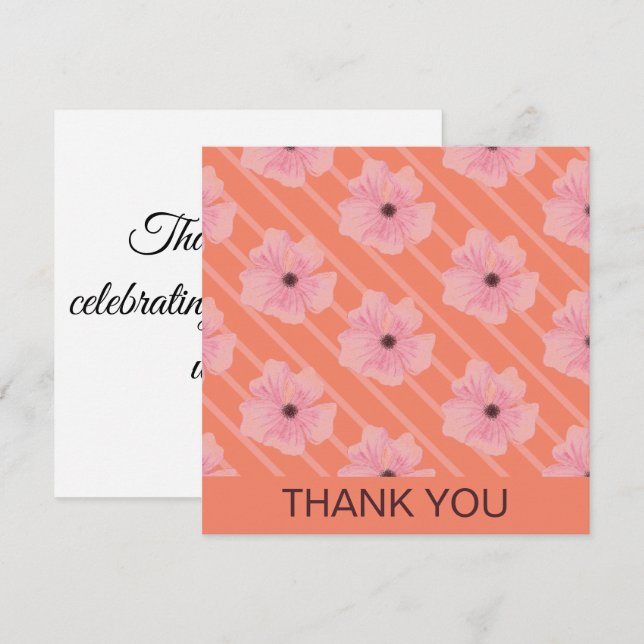 Tarjeta Personalizada De Flores Y Tiras Rosadas (Anverso / Reverso)