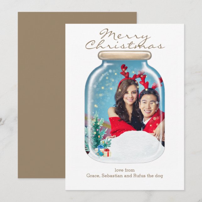 Tarjeta personalizada de fotos de navidades Snow M (Anverso / Reverso)