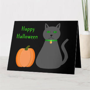 Tarjeta personalizada de gato y calabaza de Hallow
