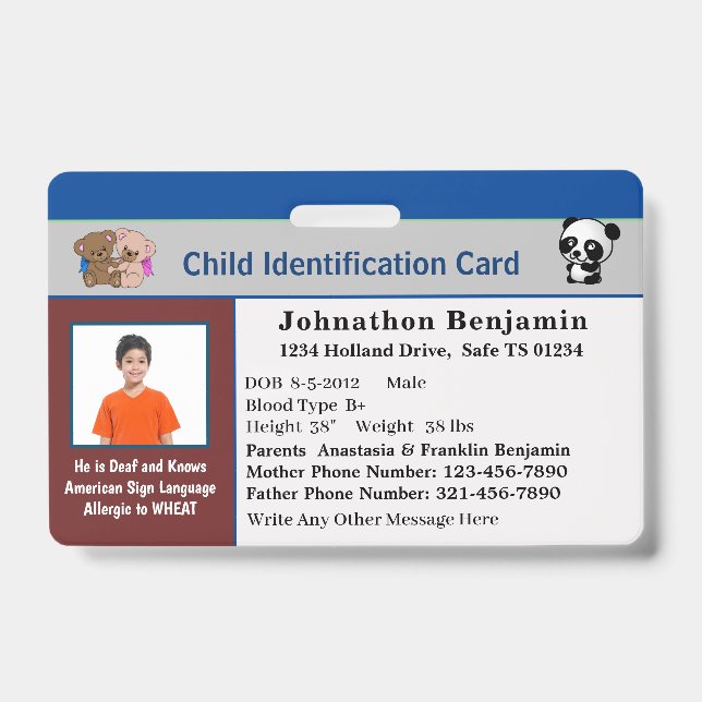 Tarjeta personalizada de identificación de Chica d (Parte frontal)