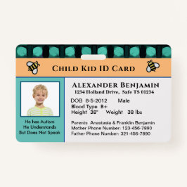 Tarjeta personalizada de identificación de niño