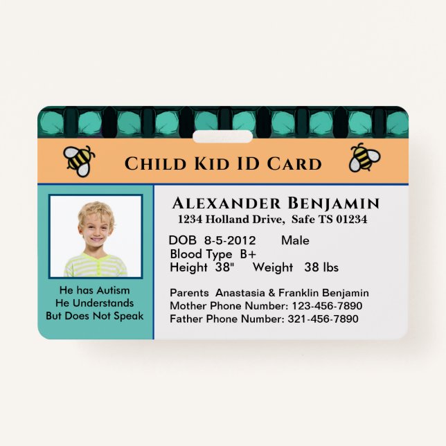 Tarjeta personalizada de identificación de niño (Anverso)