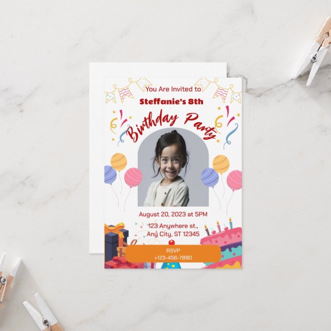 Tarjeta personalizada de invitación de cumpleaños (Anverso/Reverso In Situ)