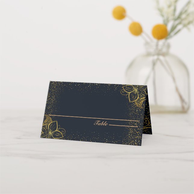 Tarjeta personalizada de lugar de oro y negro (Anverso)