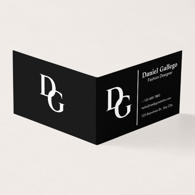 Tarjeta Personalizada de Monograma Simple Negro y  (Exterior)