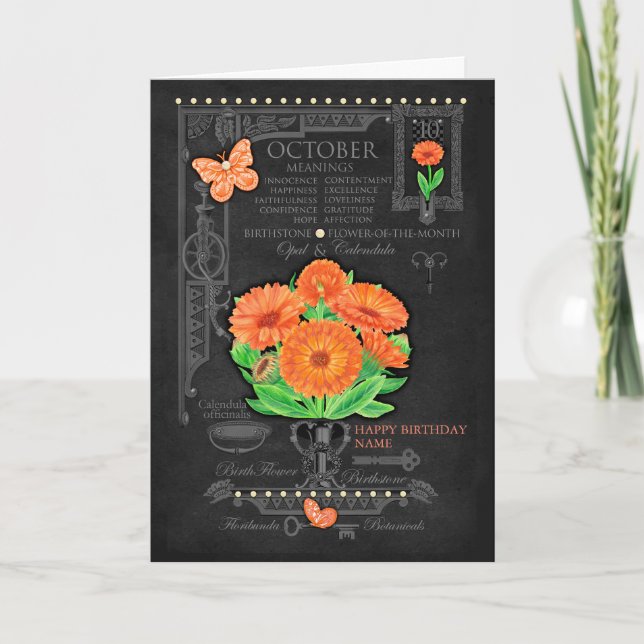 Tarjeta personalizada de Nacimiento Flor Octubre C (Anverso)