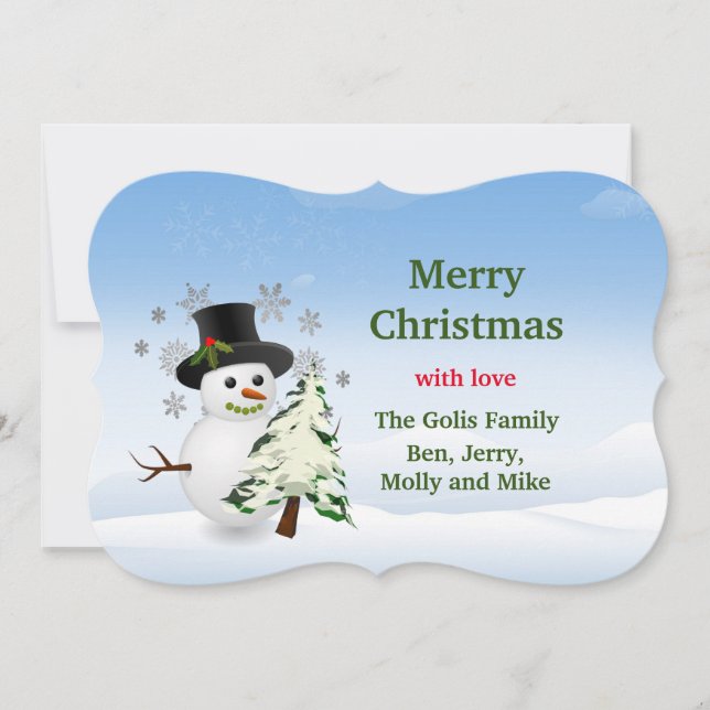 Tarjeta Personalizada de Navidad de Muñeco de Niev (Anverso)