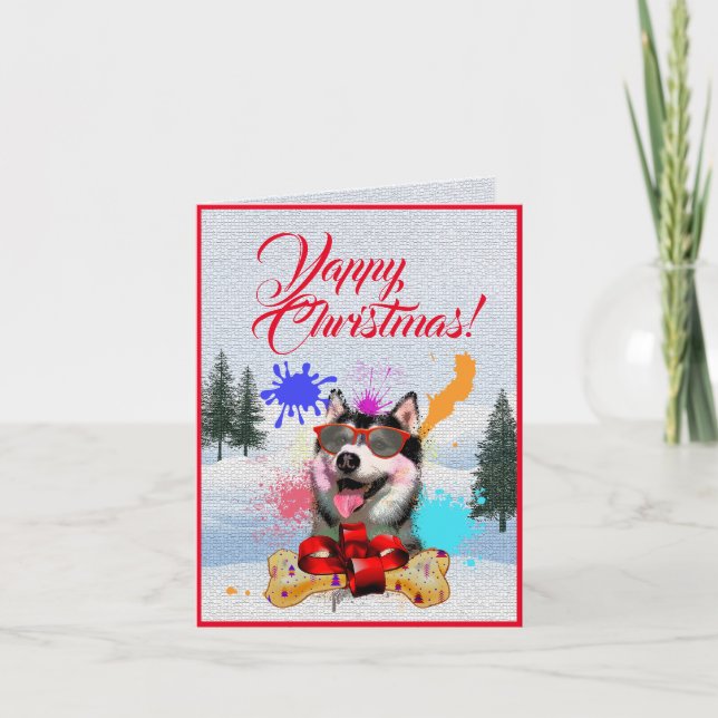 Tarjeta personalizada de Navidades Husky Siberiano (Anverso)