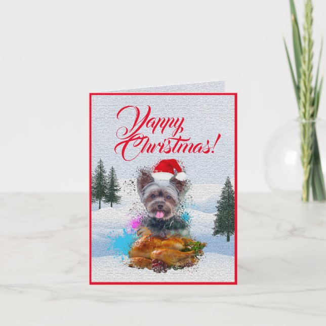 Tarjeta personalizada de Navidades yorkie yappy (Anverso)