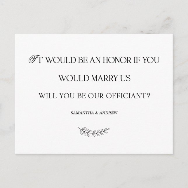 Tarjeta Personalizada de Oficiante de Boda Elegant (Anverso)