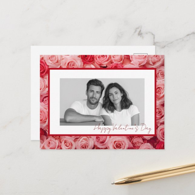 Tarjeta personalizada de pareja con foto y rosas d (Anverso/Reverso In Situ)