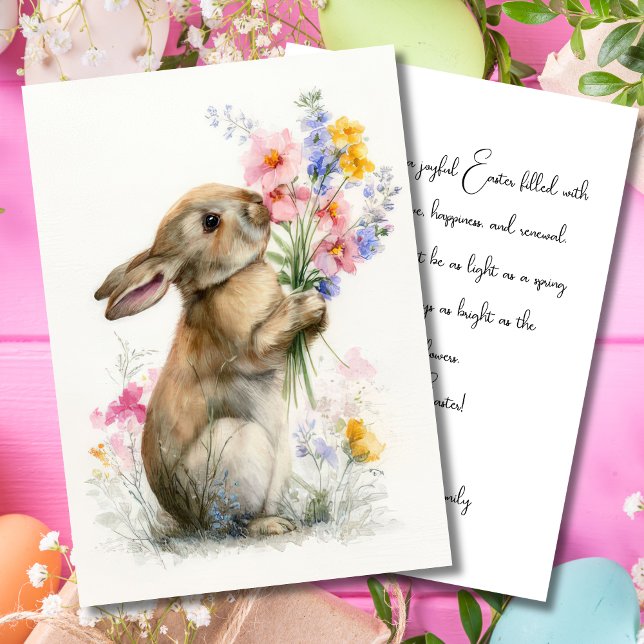 Tarjeta personalizada de Pascua con flores y conej (Subido por el creador)