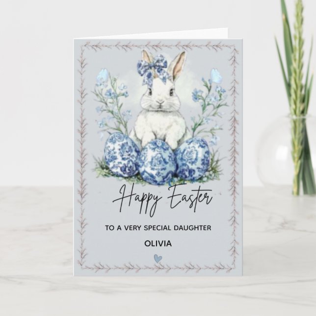 Tarjeta personalizada de Pascua de conejo azul par (Anverso)