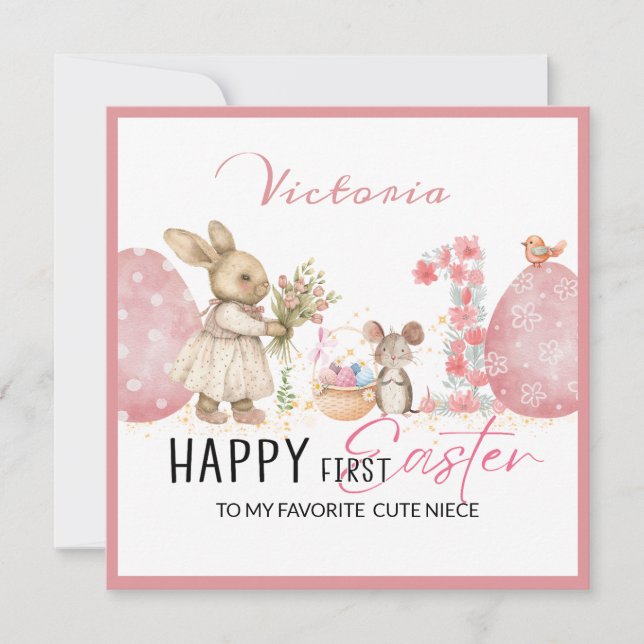Tarjeta personalizada de primera Pascua, conejito, (Anverso)