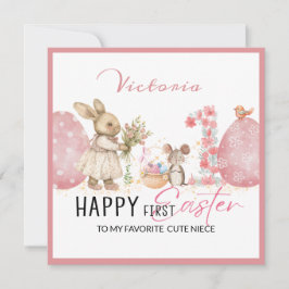 Tarjeta personalizada de primera Pascua, conejito,