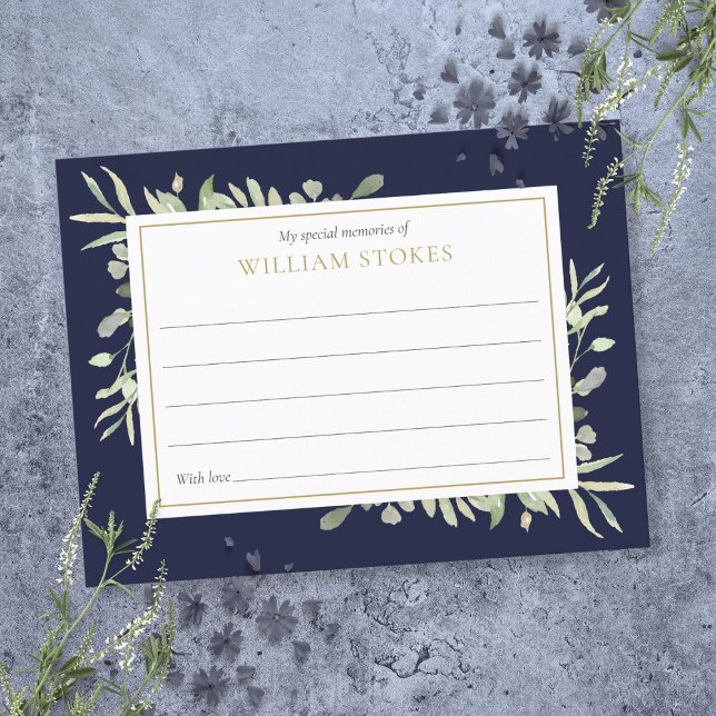Tarjeta Personalizada de Recuerdos de Funeral con  (Personalized Greenery Funeral Share A Memory Card)