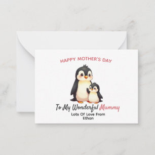 Tarjeta personalizada del día de la madre pingüina