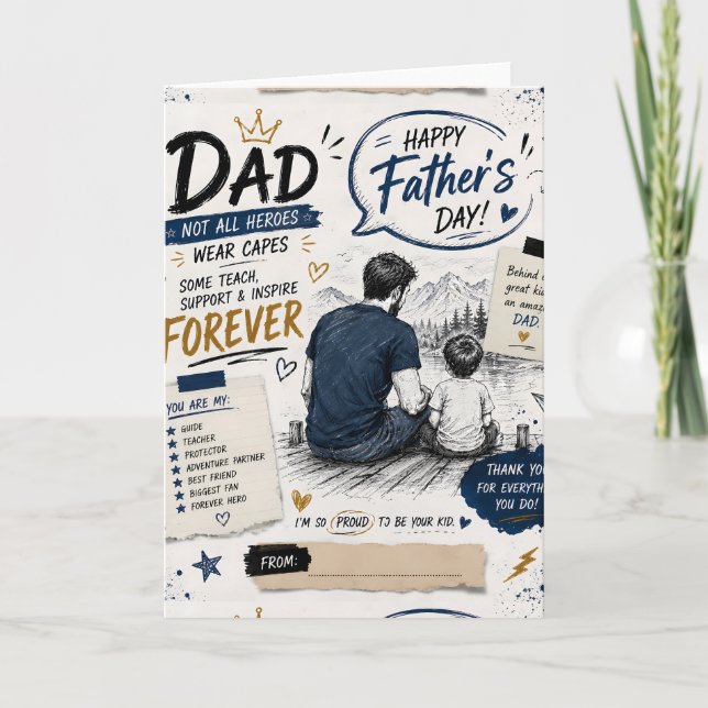 Tarjeta personalizada del Día del Padre 'Héroe par (Anverso)