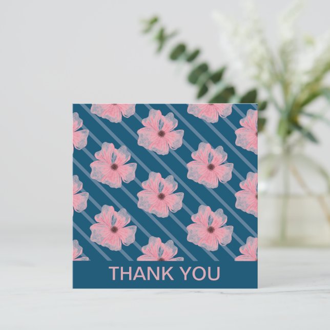 Tarjeta Personalizada Flores Rosadas y Rayas (Anverso de pie)