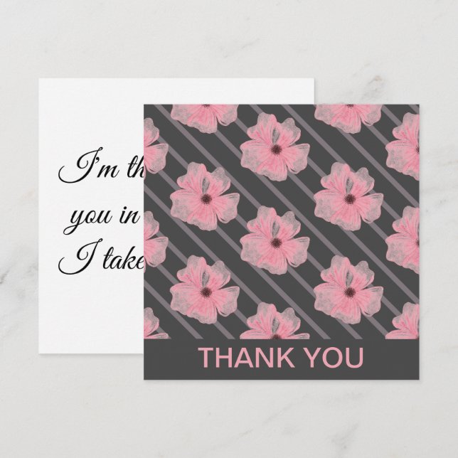 Tarjeta Personalizada Flores Rosadas y Rayas (Anverso / Reverso)