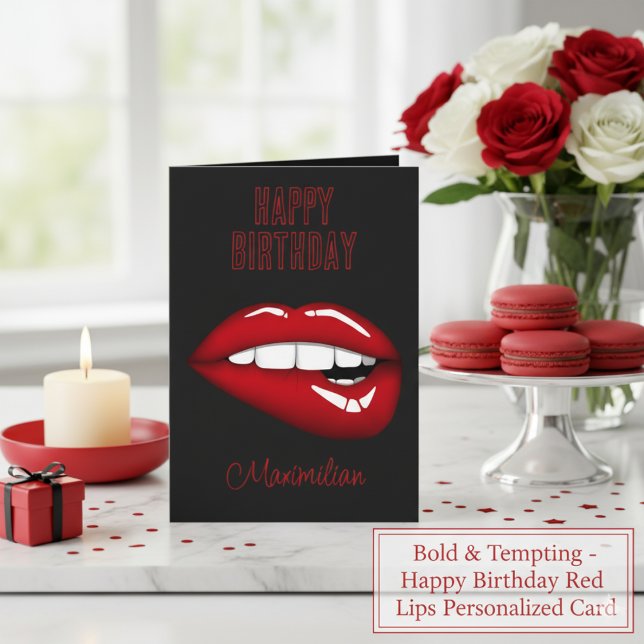 Tarjeta personalizada Happy Birday Red Lips (Happy Birthday Red Lips Personalized Card)