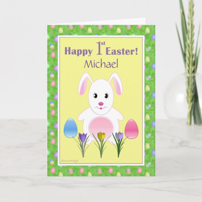 Tarjeta personalizada Happy First Easter Bunny Rab (Anverso)
