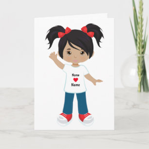Tarjeta personalizada multicultural niña en blanco