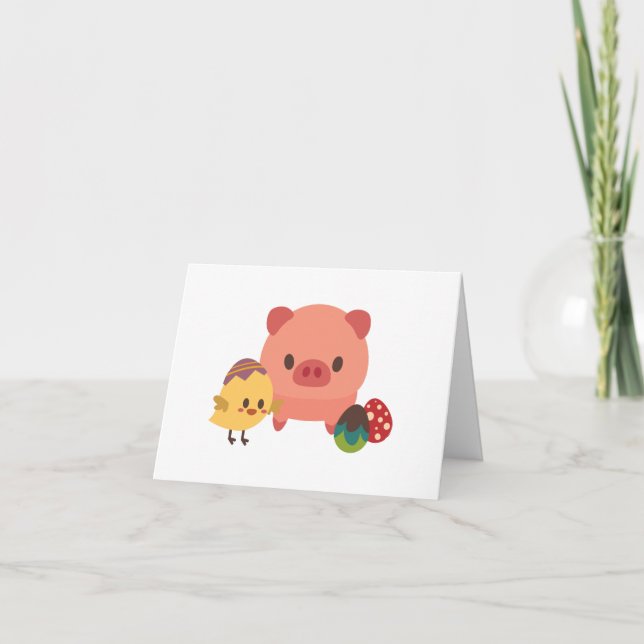 Tarjeta PERSONALIZADA para bebé lechón y pollo (po (Anverso)