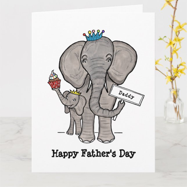 Tarjeta personalizada para el día del elefante y e (flor amarilla)