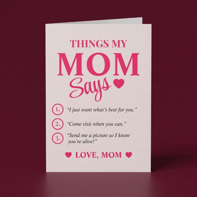 Tarjeta personalizada para mamá con cosas que dice (Subido por el creador)