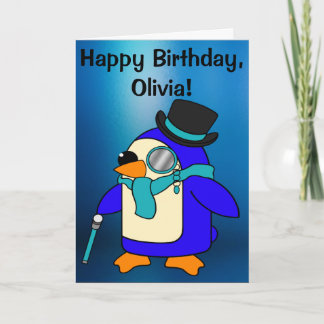 Tarjeta personalizada Penguin Frosty Blue de cumpl