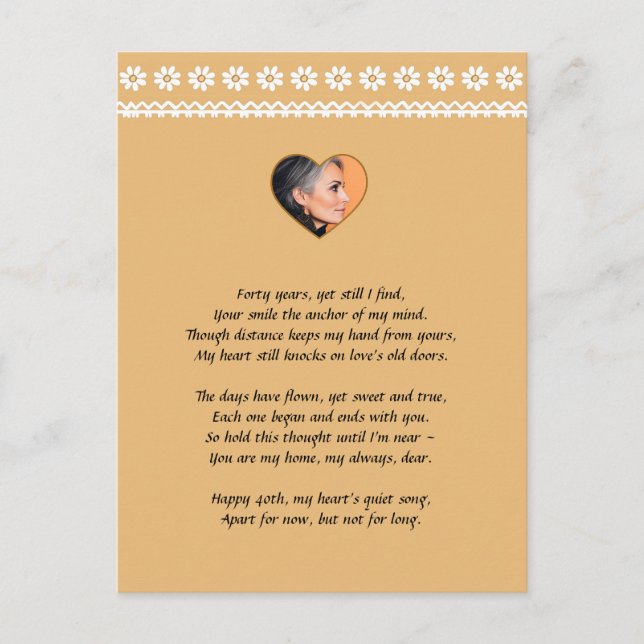 Tarjeta Personalizada Vintage Daisy 40 Aniversario (Anverso)