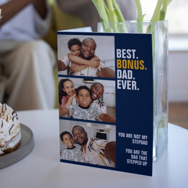 Tarjeta Personalizado 3 Foto El Papá Que Se Levantó (Personalized 3 Photo The Dad That Stepped Up Card from Ricaso.  Stepfather Father Day cards.)