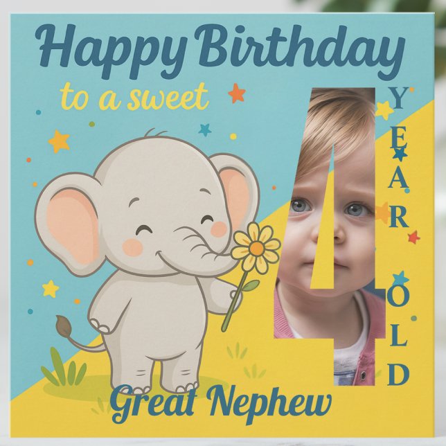 Tarjeta Personalizado 4.º Elefante de Cumpleaños Dulce su  (Subido por el creador)