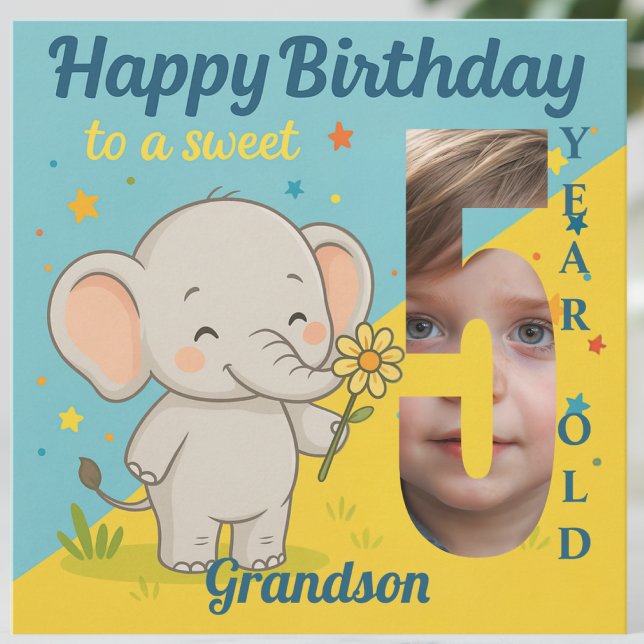 Tarjeta Personalizado 5.º Elefante de Cumpleaños Dulce su  (Subido por el creador)