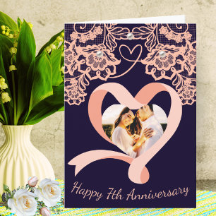 Tarjeta Personalizado 7º Aniversario de Boda Encaje de M