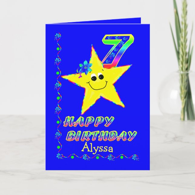 Tarjeta Personalizado 7 Estrellas de cumpleaños para Chica (Anverso)