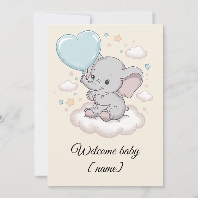 Tarjeta Personalizado Baby Shower Greeting Card Cute Eleph (Anverso)