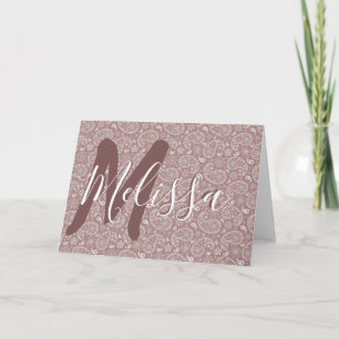 Tarjeta Personalizado blanco y paisley de oro rosa